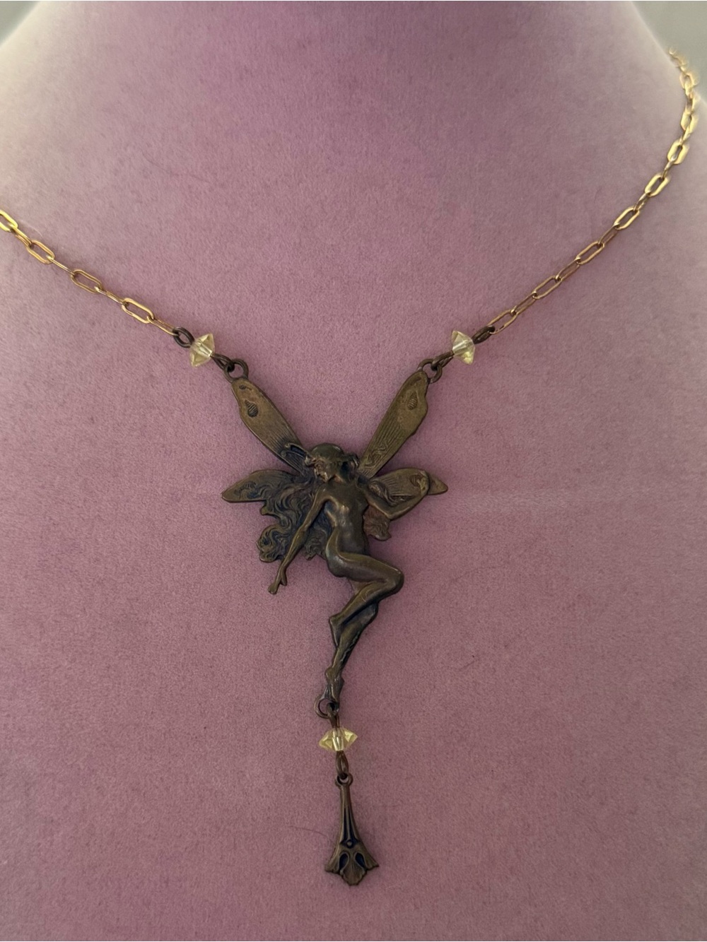 Pididdly Fairy Pendant Necklace in Antique Brass Tone
